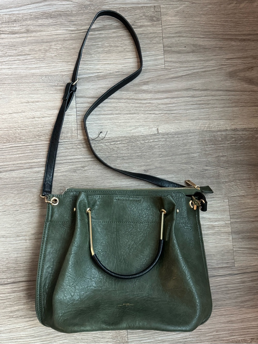 Espe Vegan Leather Convertible Crossbody Tote Bag Olive Green Floral Lining